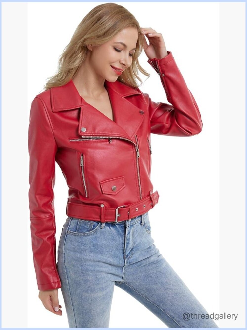 Faux Leather Cropped Moto Biker Jacket Slim Zip Up Coat